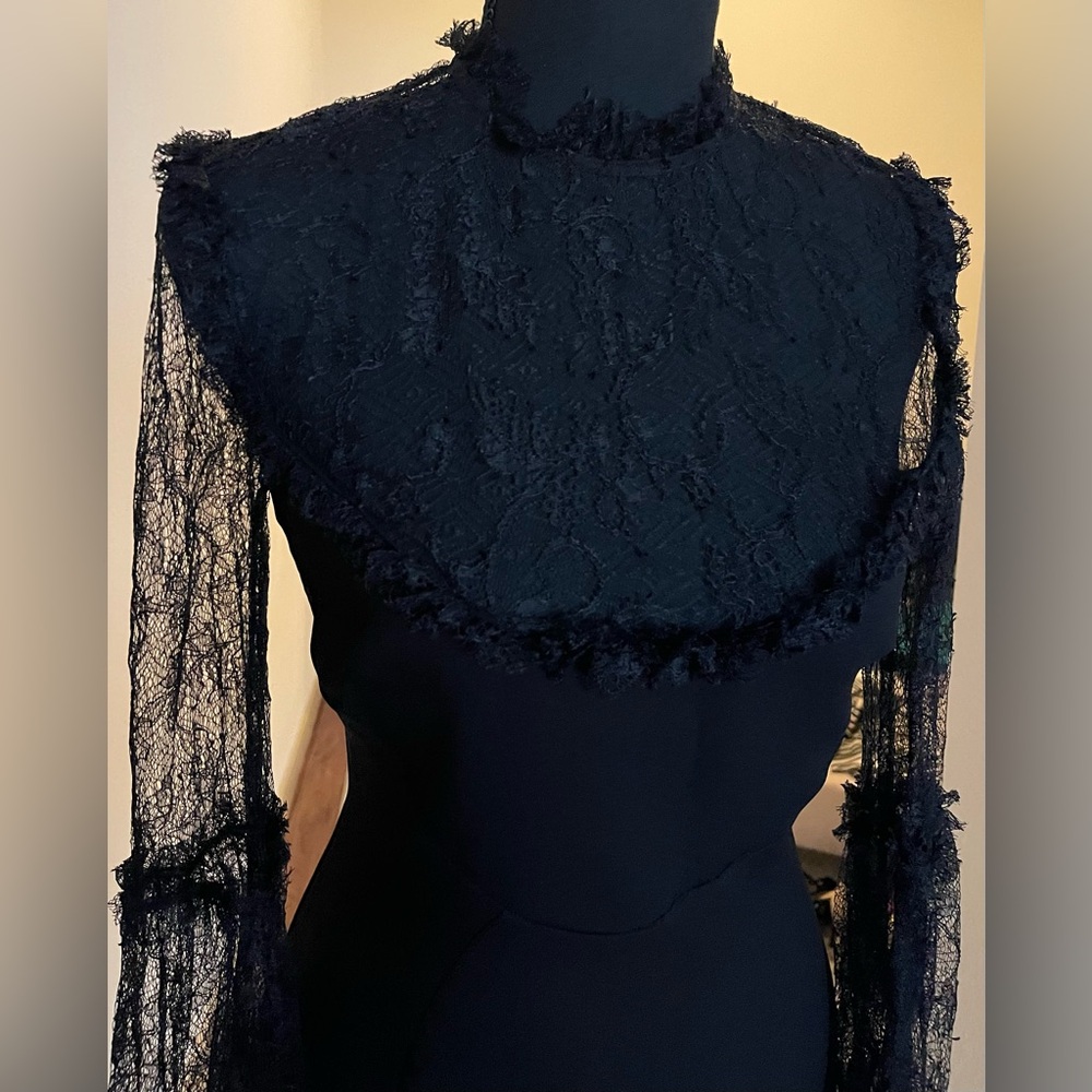 Nicholas Black Midi Dress with Lace SZ S